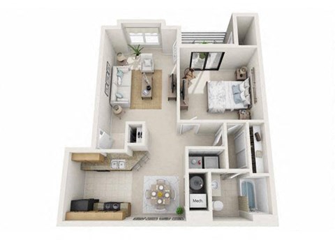Floor plan for 1 bed, 1 bath, 695 sqft