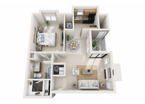 Floor plan for 1 bed, 1 bath, 725 sqft