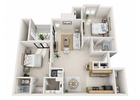 Floor plan for 2 beds, 2 baths, 1002 sqft