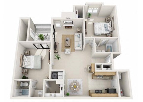 Floor plan for 2 beds, 2 baths, 1002 sqft