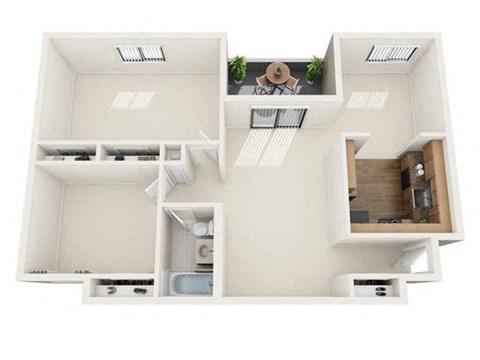 Floor plan for 2 beds, 1 bath, 1000 sqft