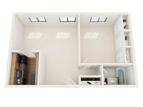 Floor plan for 1 bed, 1 bath, 680 sqft