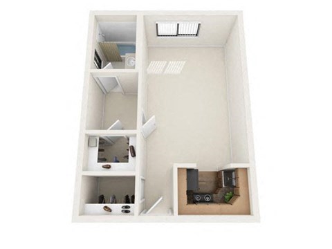 Floor plan for studio, 1 bath, 667 sqft