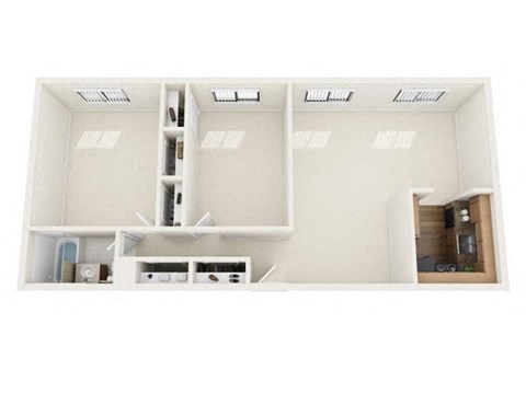 Floor plan for 2 beds, 1 bath, 882 sqft