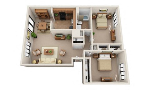 Floor plan for 2 beds, 1 bath, 1040 sqft