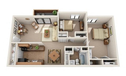 Floor plan for 2 beds, 1.5 baths, 800 sqft
