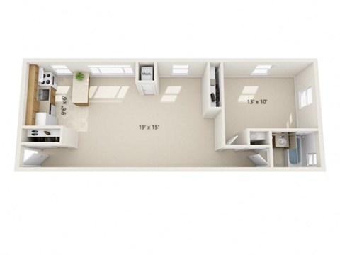 Floor plan for 1 bed, 1 bath, 694 sqft