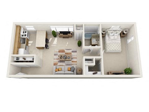 Floor plan for 1 bed, 1 bath, 585 sqft