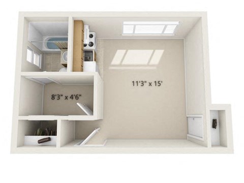 Floor plan for studio, 1 bath, 311 sqft