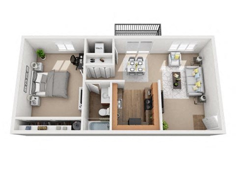 Floor plan for 1 bed, 1 bath, 775 sqft