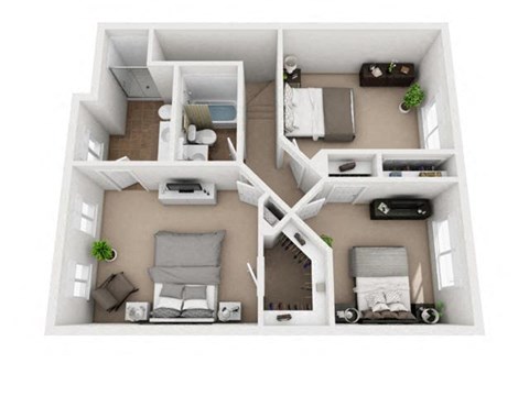 Floor plan for 3 beds, 2.5 baths, 1508 sqft