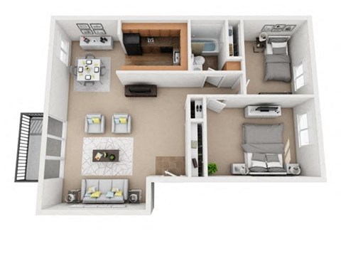 Floor plan for 2 beds, 1 bath, 990 sqft