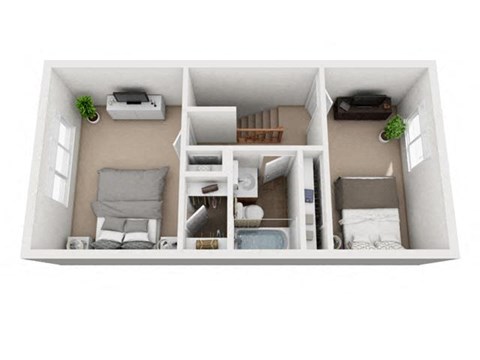 Floor plan for 2 beds, 1.5 baths, 1085 sqft