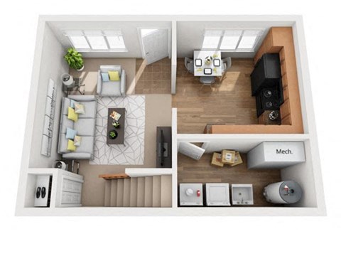 Floor plan for 2 beds, 1 bath, 960 sqft