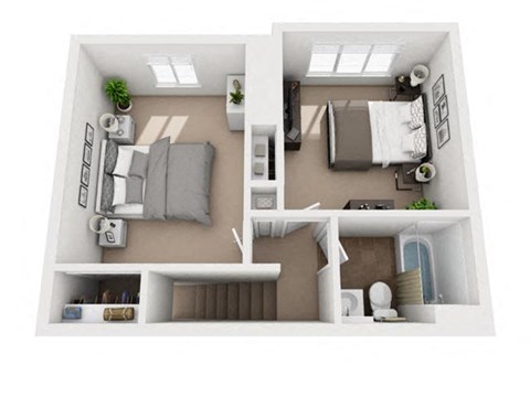 Floor plan for 2 beds, 1 bath, 925 sqft
