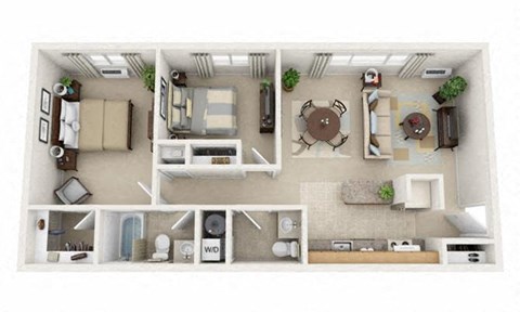 Floor plan for 2 beds, 1 bath, 903 sqft