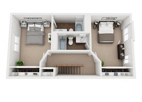 Floor plan for 2 beds, 2.5 baths, 1300 sqft