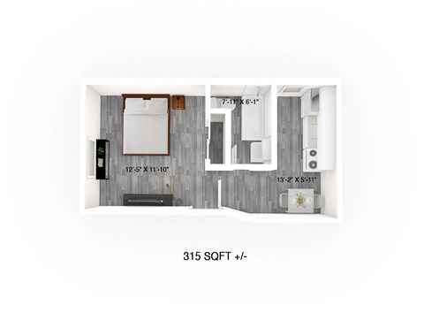Floor plan for studio, 1 bath, 310 sqft