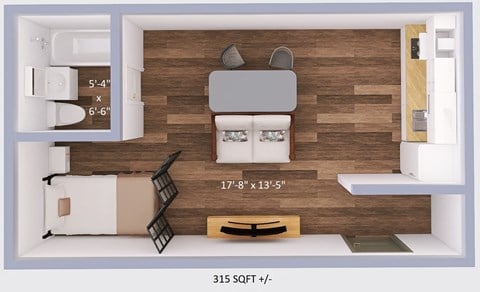 Floor plan for studio, 1 bath, 315 sqft