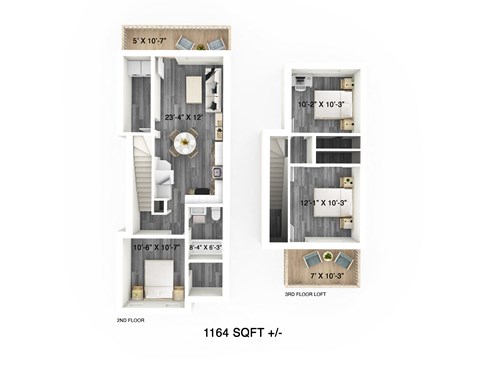 Floor plan for 3 beds, 1 bath, 1164 sqft