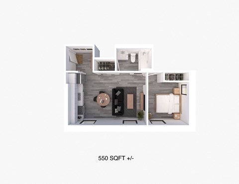 Floor plan for 1 bed, 1 bath, 550 sqft