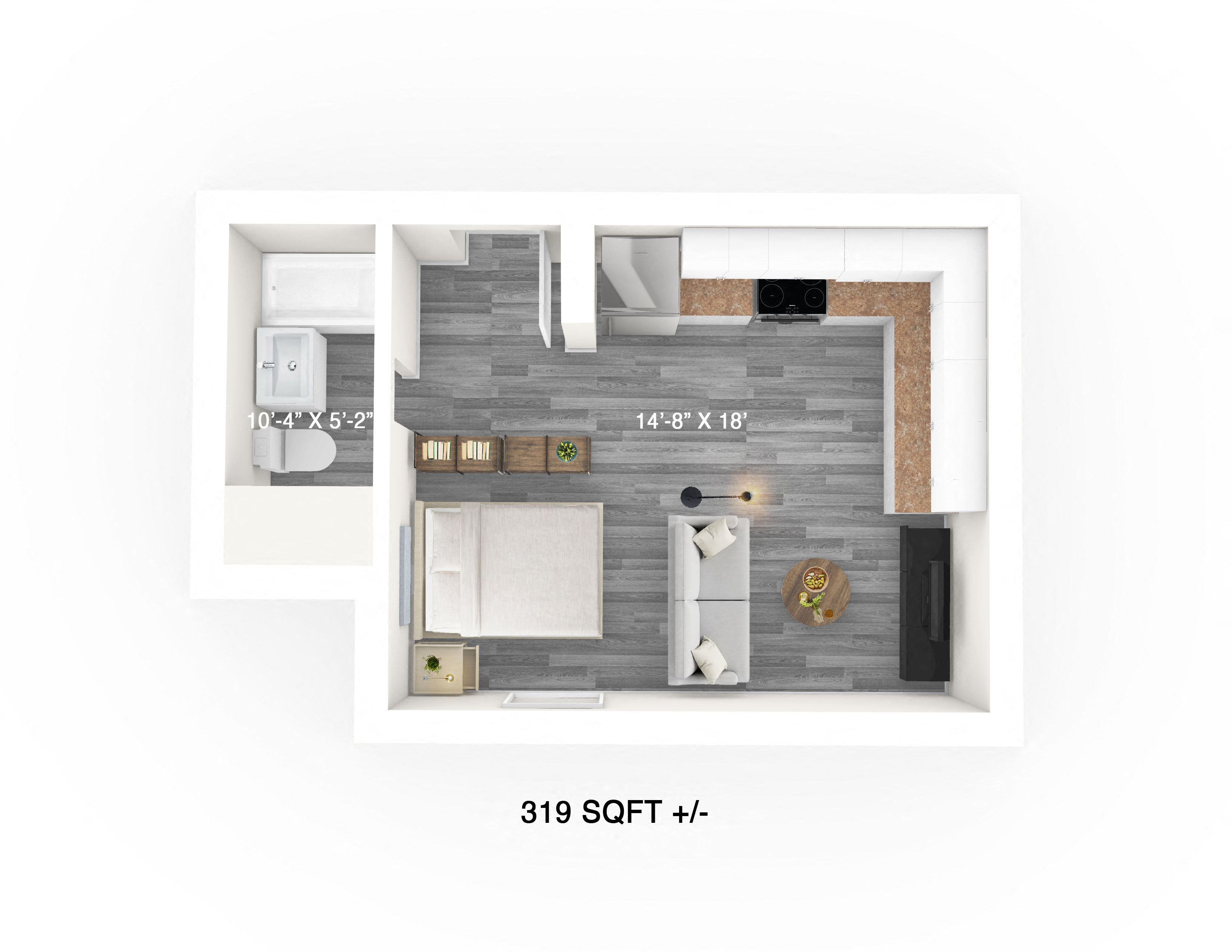 Floor plan for studio, 1 bath, 319 sqft