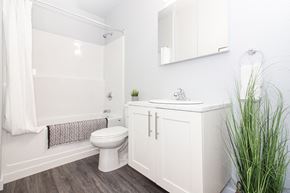 Winnipeg apartment for rent - a bathroom with a toilet sink and shower for rent in Winnipeg