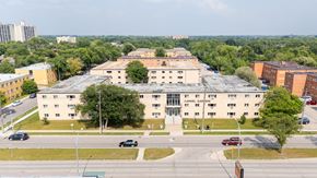 Winnipeg apartment for rent - A large building with the words "Campbell Gardens" on the front.