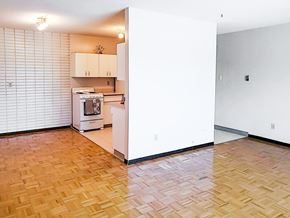 Winnipeg apartment for rent - Open living space connecting the living room, dining area, and kitchen at 1025 Munroe pet-friendly apartments.