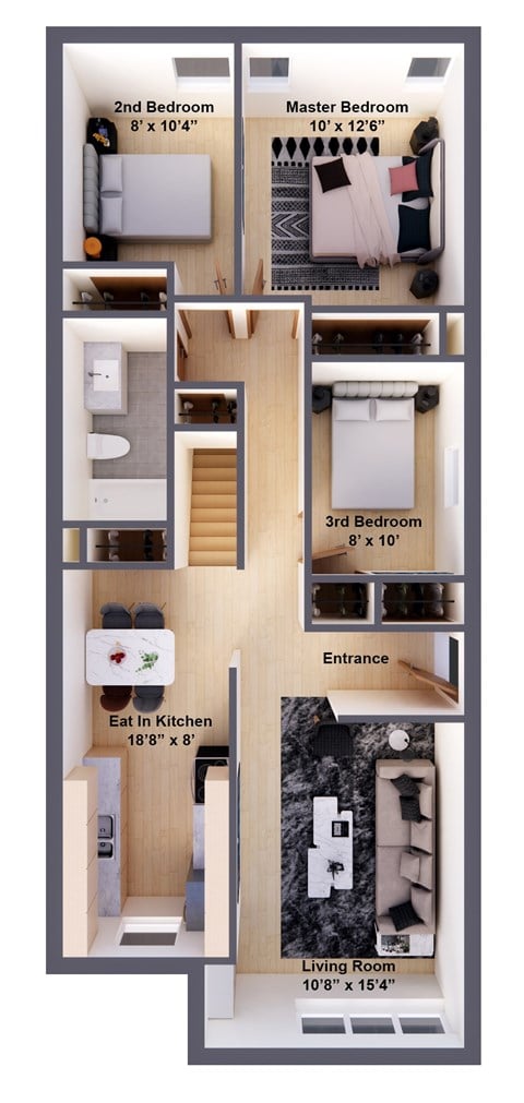 Floor plan for 3 beds, 1 bath, 1143 sqft