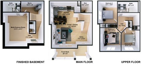 Floor plan for 3 beds, 2 baths, 1435 sqft