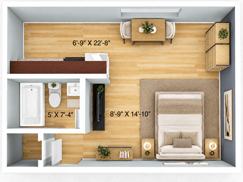 Floor plan for studio, 1 bath, 362 sqft