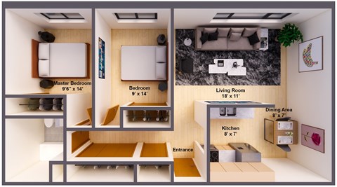 Floor plan for 2 beds, 1 bath, 655 sqft
