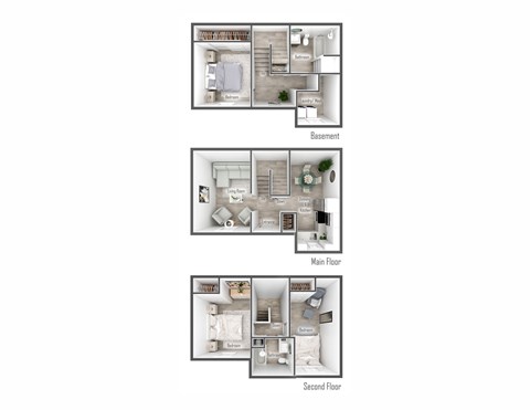 Floor plan for 3 beds, 2 baths, 839 sqft