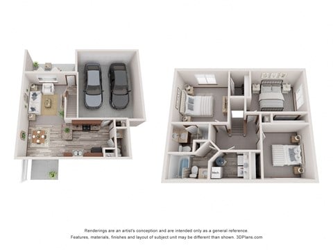 Floor plan for 3 beds, 2.5 baths, 1268 sqft