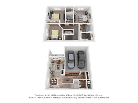 Floor plan for 3 beds, 2.5 baths, 1260 sqft