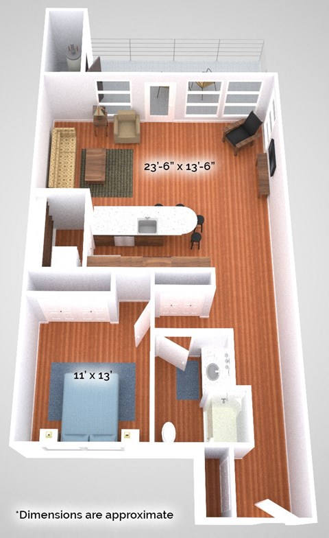 Floor plan for 1 bed, 1 bath, 866 sqft