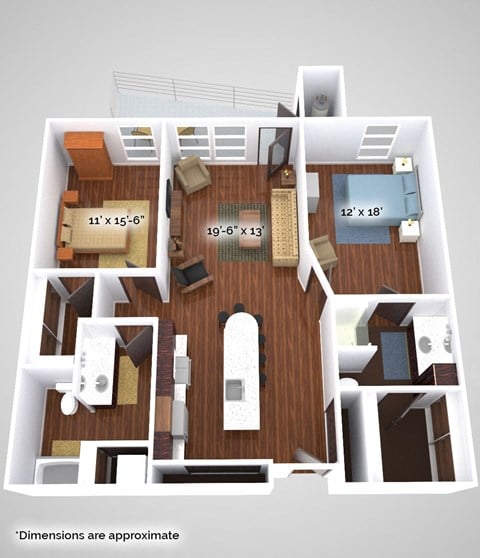 Floor plan for 2 beds, 2 baths, 1150 sqft
