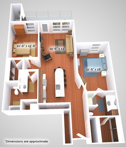 Floor plan for 2 beds, 2 baths, 1214 sqft