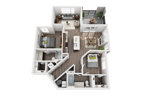 Floor plan for 2 beds, 2 baths, 1218 sqft