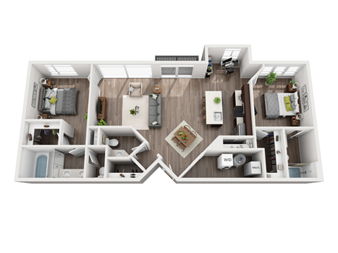 Floor plan for 2 beds, 2 baths, 1340 sqft