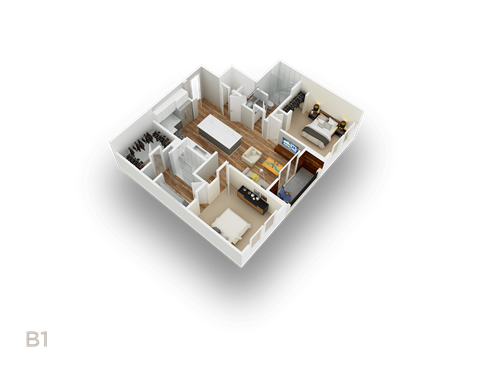 Floor plan for 2 beds, 2 baths, 962 sqft