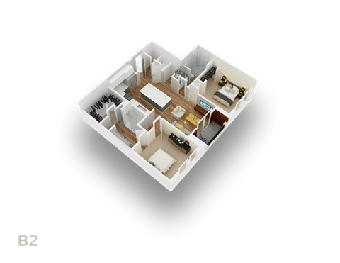 Floor plan for 2 beds, 2 baths, 980 sqft