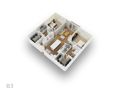 Floor plan for 2 beds, 2 baths, 1113 sqft