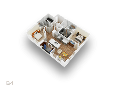 Floor plan for 2 beds, 2 baths, 1123 sqft