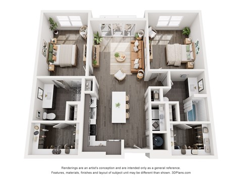 Floor plan for 2 beds, 2 baths, 1143 sqft