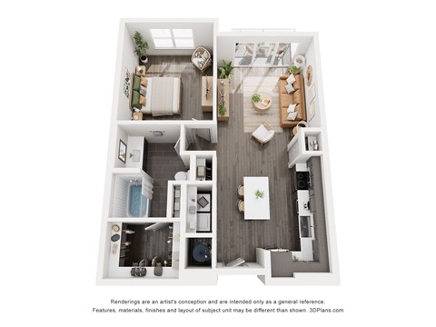 Floor plan for 1 bed, 1 bath, 774 sqft