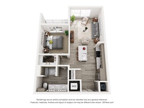 Floor plan for 1 bed, 1 bath, 686 sqft