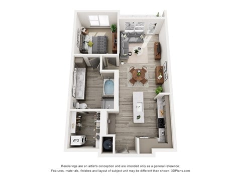 Floor plan for 1 bed, 1 bath, 828 sqft