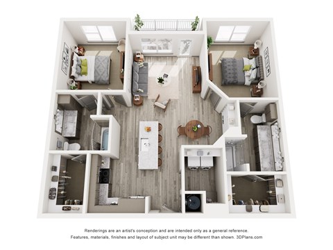 Floor plan for 2 beds, 2 baths, 1098 sqft